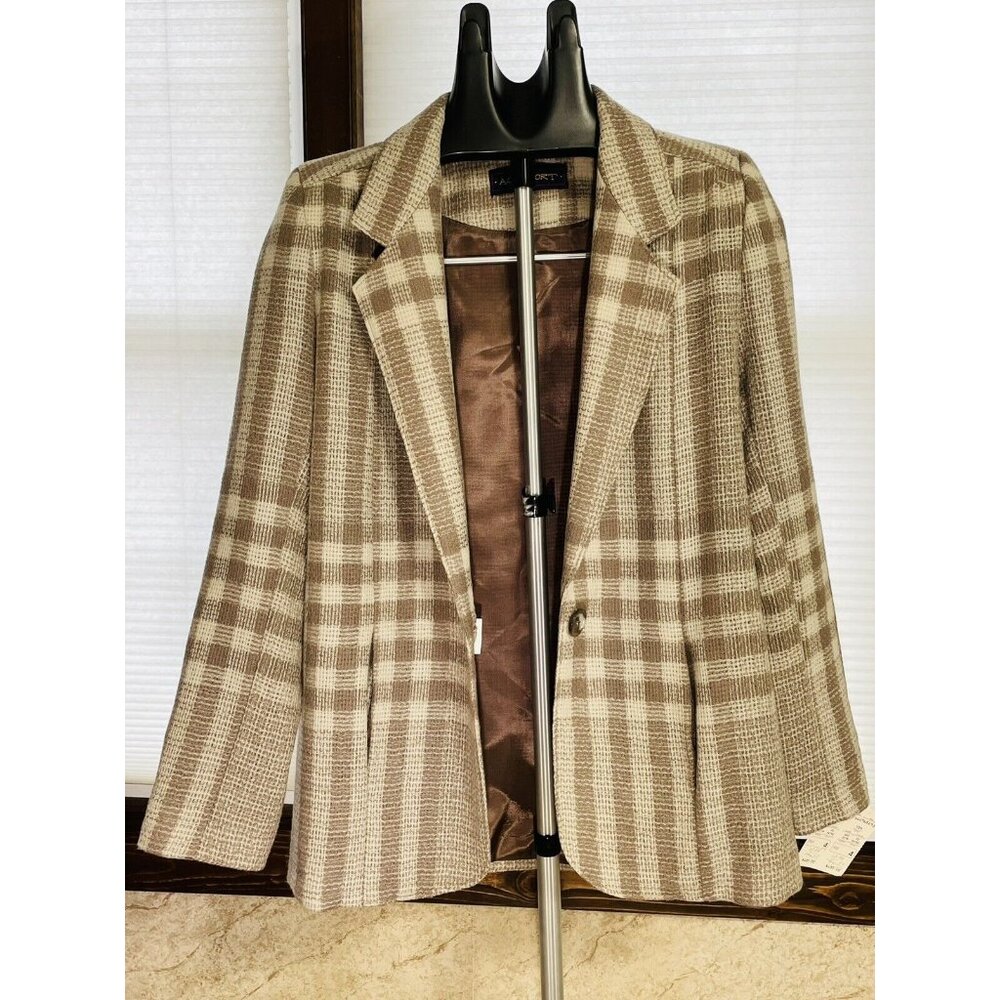 AC Sport Vintage Retro Wool Tan Brown Plaid Blazer Jacket With Tags Size 4 - Picture 3 of 12
